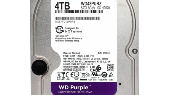 WESTERN DIGITAL PURPLE 4TB 5400 RPM SURVEILLANCE DVR/NVR HARD DRIVE WD43PURZ